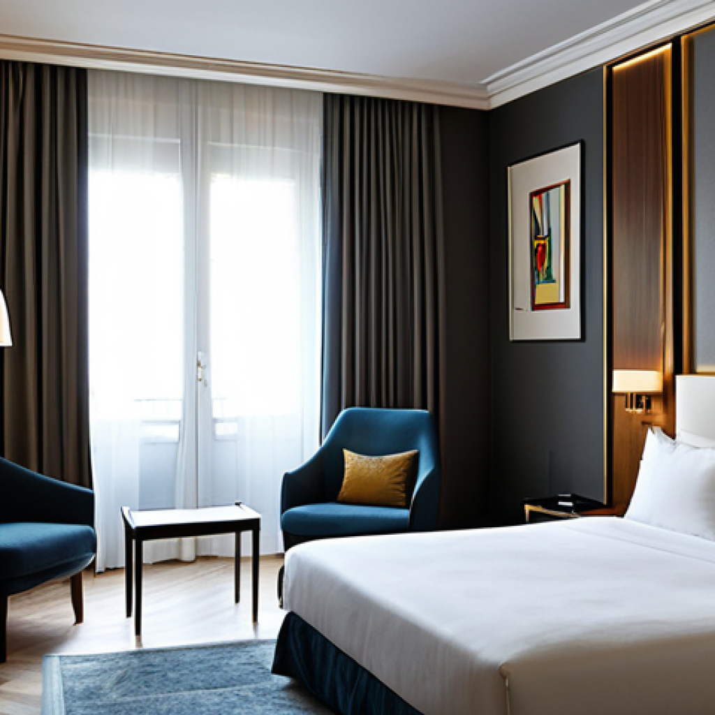아트호텔과 아트워크 - Madrid Boutique Hotel Room**

"A stylish hotel room in Madrid, Spain, featuring modern art on the wa...