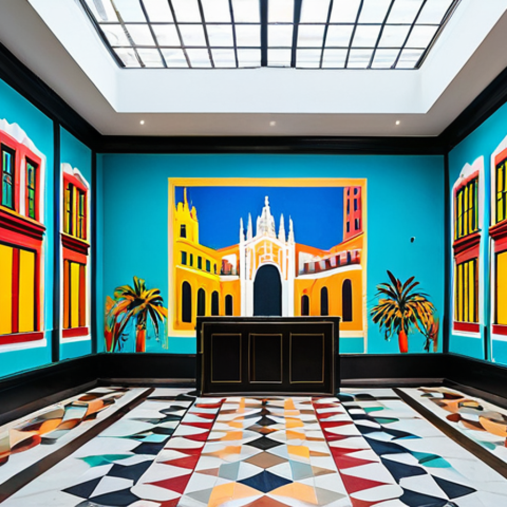 아트호텔 벽화 및 조각 작품 - "A vibrant mural depicting scenes of Barcelona's architecture and culture adorns the lobby of a bout...