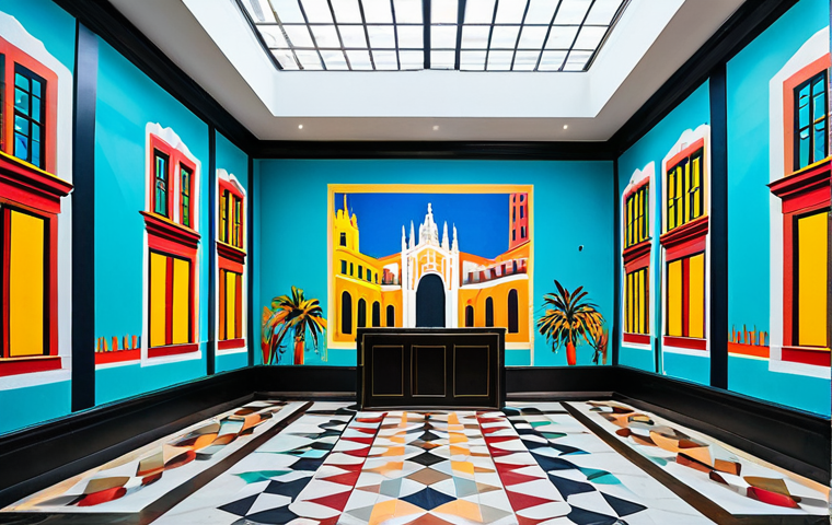 아트호텔 벽화 및 조각 작품 - "A vibrant mural depicting scenes of Barcelona's architecture and culture adorns the lobby of a bout...