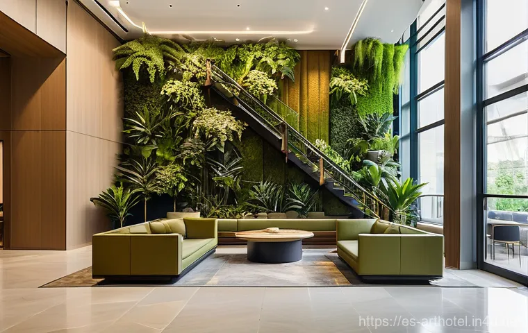 아트호텔의 편안한 휴식공간 - **Prompt 1: Serene Art Hotel Lobby with Biophilic Design**
    "A wide-angle shot of a luxurious and...