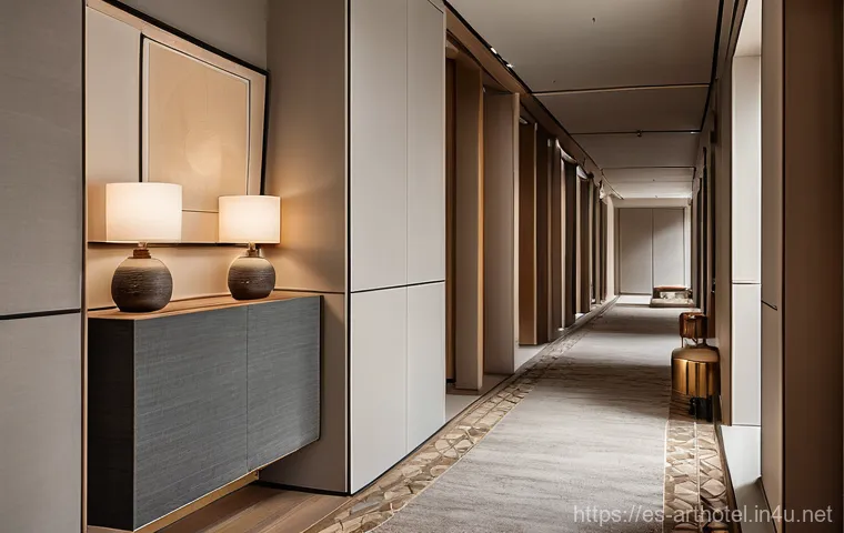 아트호텔과 현대미술 - **"A grand, elegant hotel lobby that seamlessly integrates monumental contemporary art with its soph...