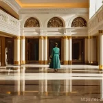 아트호텔에서의 사진 촬영 포인트 - **Prompt 1: Golden Hour Admiration in a Grand Hotel Lobby**
    "A person, elegantly dressed in a mo...